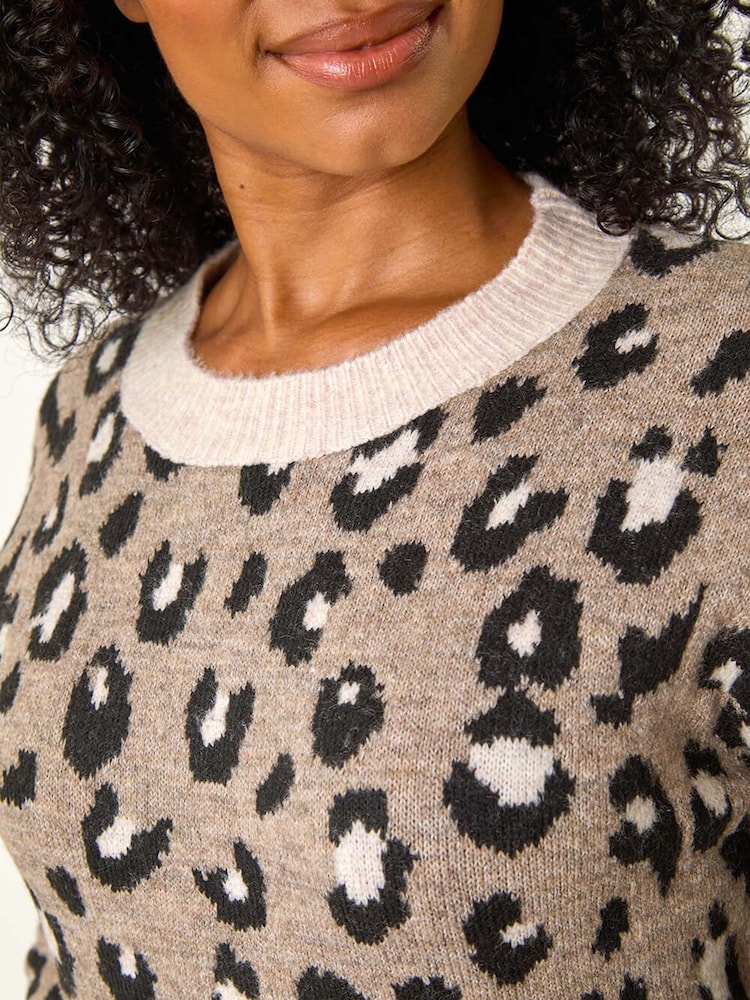 Roman Natural Petite Animal Print Rib Jumper - Image 5 of 5