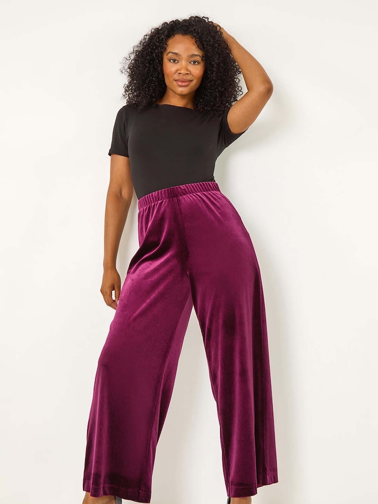 Morado - Roman Petite Wide Leg Velvet Stretch Trousers - Imagen 1 de 5 Morado - Roman Petite Wide Leg Velvet Stretch Trousers - Imagen 1 de 5