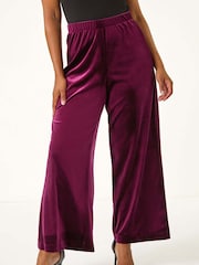 Roman Purple Petite Wide Leg Velvet Stretch Trousers - Image 2 of 5