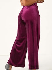 Roman Purple Petite Wide Leg Velvet Stretch Trousers - Image 4 of 5