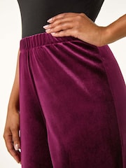 Roman Purple Petite Wide Leg Velvet Stretch Trousers - Image 5 of 5