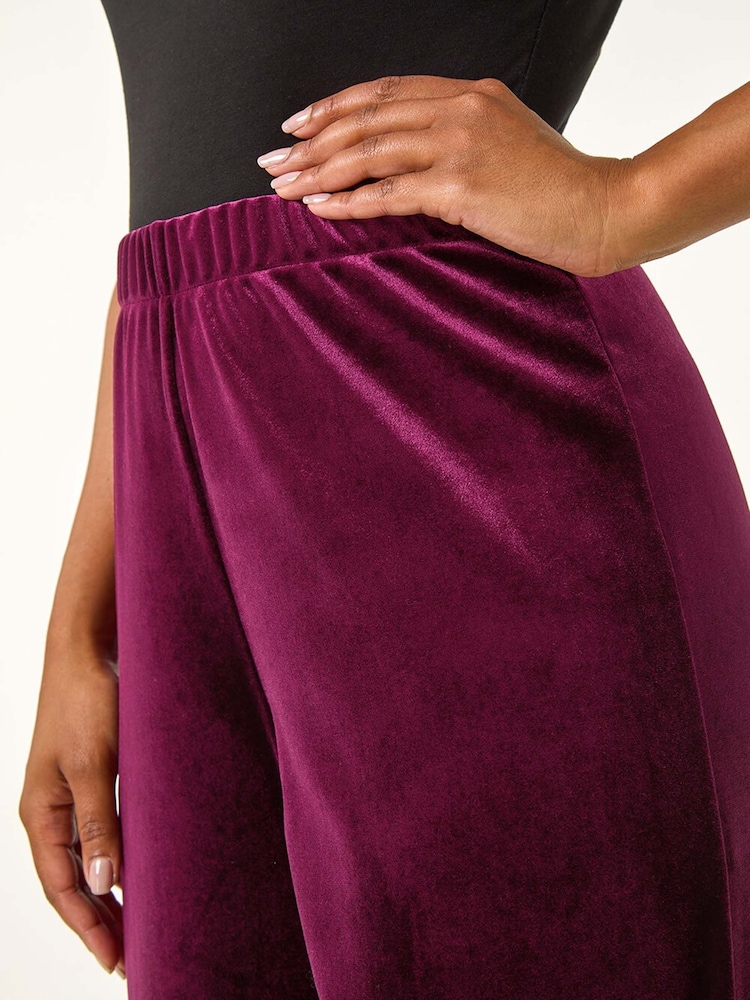 Roman Purple Petite Wide Leg Velvet Stretch Trousers - Image 5 of 5
