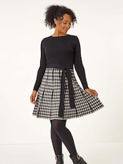 Roman Black Petite Contrast Check Knitted Dress - Image 2 of 5