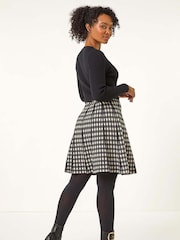 Roman Black Petite Contrast Check Knitted Dress - Image 3 of 5