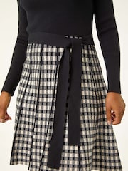 Roman Black Petite Contrast Check Knitted Dress - Image 5 of 5