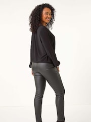 Roman Black Petite Sequin Trim Blouson Top - Image 3 of 5