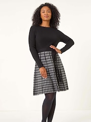Roman Grey Petite Contrast Check Knitted Dress - Image 2 of 5