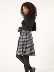 Roman Grey Petite Contrast Check Knitted Dress - Image 3 of 5