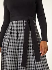 Roman Grey Petite Contrast Check Knitted Dress - Image 5 of 5