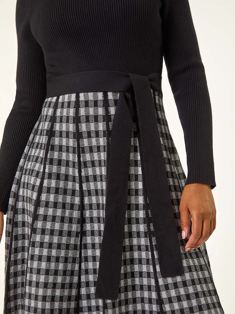 Roman Grey Petite Contrast Check Knitted Dress - Image 5 of 5