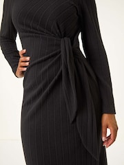 Roman Black Petite Brushed Tie Waist Stretch Midi Dress - Image 5 of 5