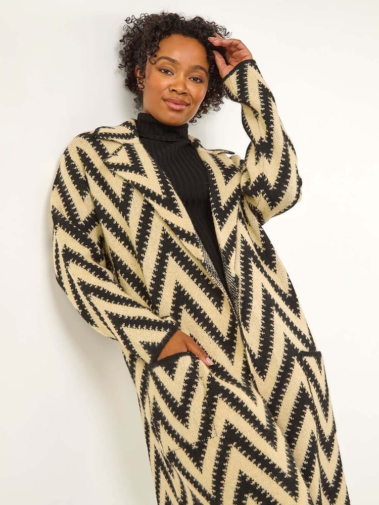 Roman Black Petite Chevron Print Pocket Knit Coatigan - Image 1 of 6