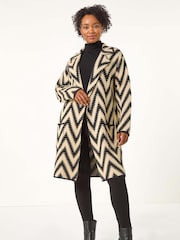 Roman Black Petite Chevron Print Pocket Knit Coatigan - Image 3 of 6