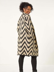 Roman Black Petite Chevron Print Pocket Knit Coatigan - Image 4 of 6
