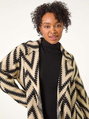 Roman Black Petite Chevron Print Pocket Knit Coatigan - Image 5 of 6