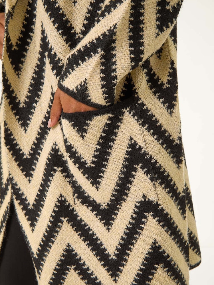 Roman Black Petite Chevron Print Pocket Knit Coatigan - Image 6 of 6