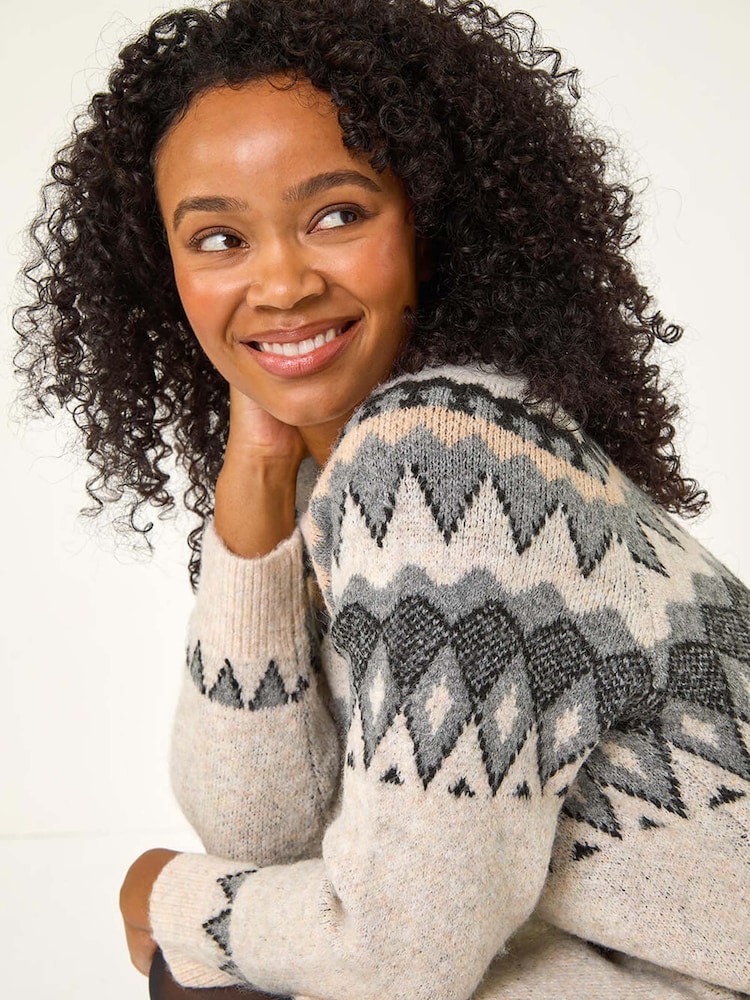 Roman Grey Petite Nordic Pattern Jumper Dress - Image 2 of 5