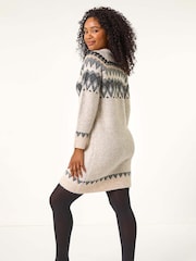 Roman Grey Petite Nordic Pattern Jumper Dress - Image 3 of 5