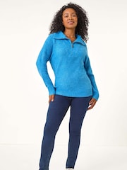 Roman Blue Petite Zip Detail Collared Jumper - Image 2 of 5