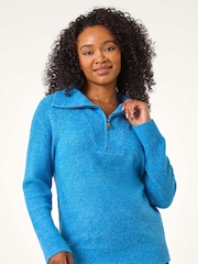 Roman Blue Petite Zip Detail Collared Jumper - Image 4 of 5