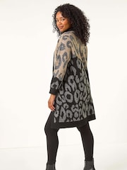Roman Black Petite Animal Print Contrast Cardigan - Image 2 of 5