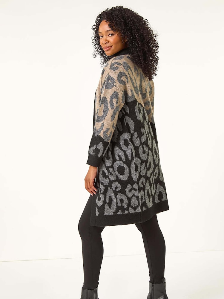 Roman Black Petite Animal Print Contrast Cardigan - Image 2 of 5