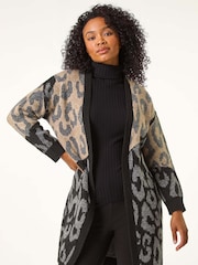 Roman Black Petite Animal Print Contrast Cardigan - Image 3 of 5