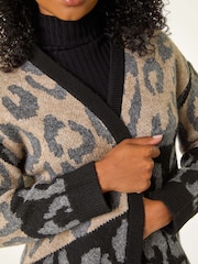 Roman Black Petite Animal Print Contrast Cardigan - Image 5 of 5