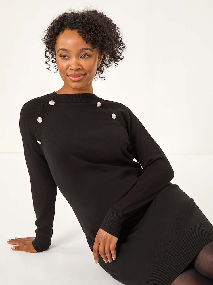 Negro - Vestido de punto liso con detalle de botones de Roman - Imagen 1 de 5 Negro - Vestido de punto liso con detalle de botones de Roman - Imagen 1 de 5