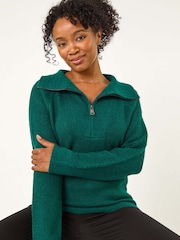 Roman Green Petite Zip Detail Collared Jumper - Image 1 of 5