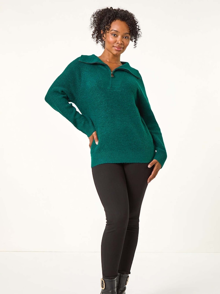 Roman Green Petite Zip Detail Collared Jumper - Image 2 of 5