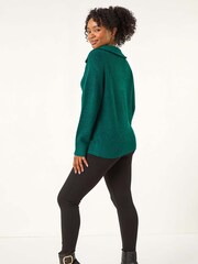 Roman Green Petite Zip Detail Collared Jumper - Image 3 of 5