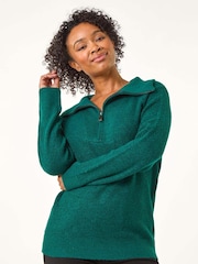 Roman Green Petite Zip Detail Collared Jumper - Image 4 of 5