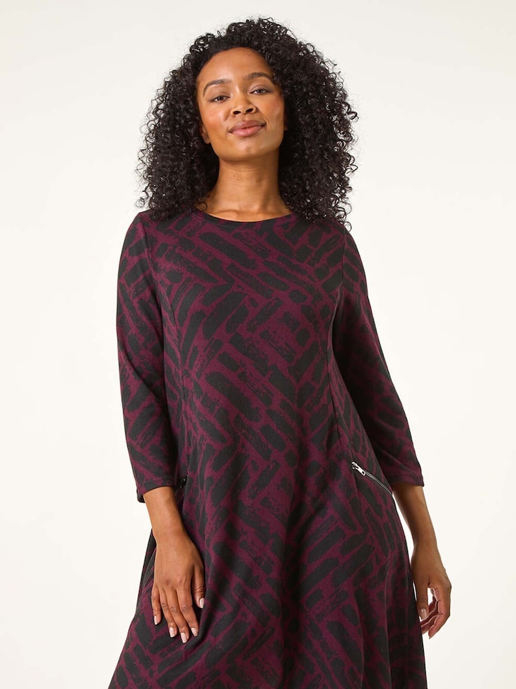 Roman Purple Petite Zip Detail Abstract Dress - Image 1 of 5