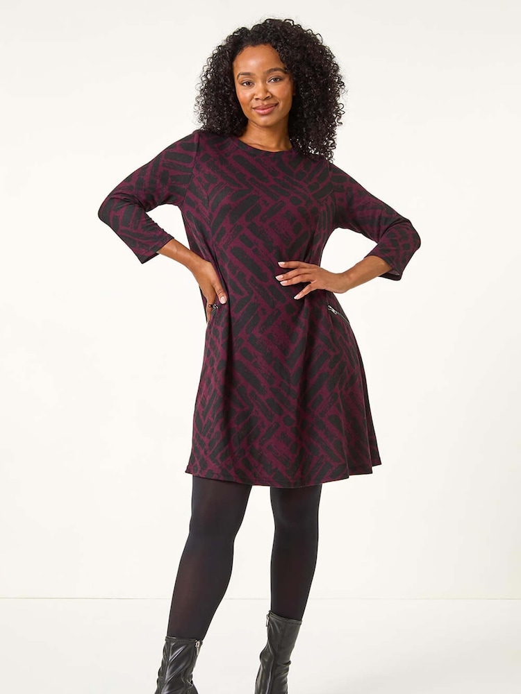 Roman Purple Petite Zip Detail Abstract Dress - Image 2 of 5