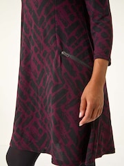 Roman Purple Petite Zip Detail Abstract Dress - Image 5 of 5