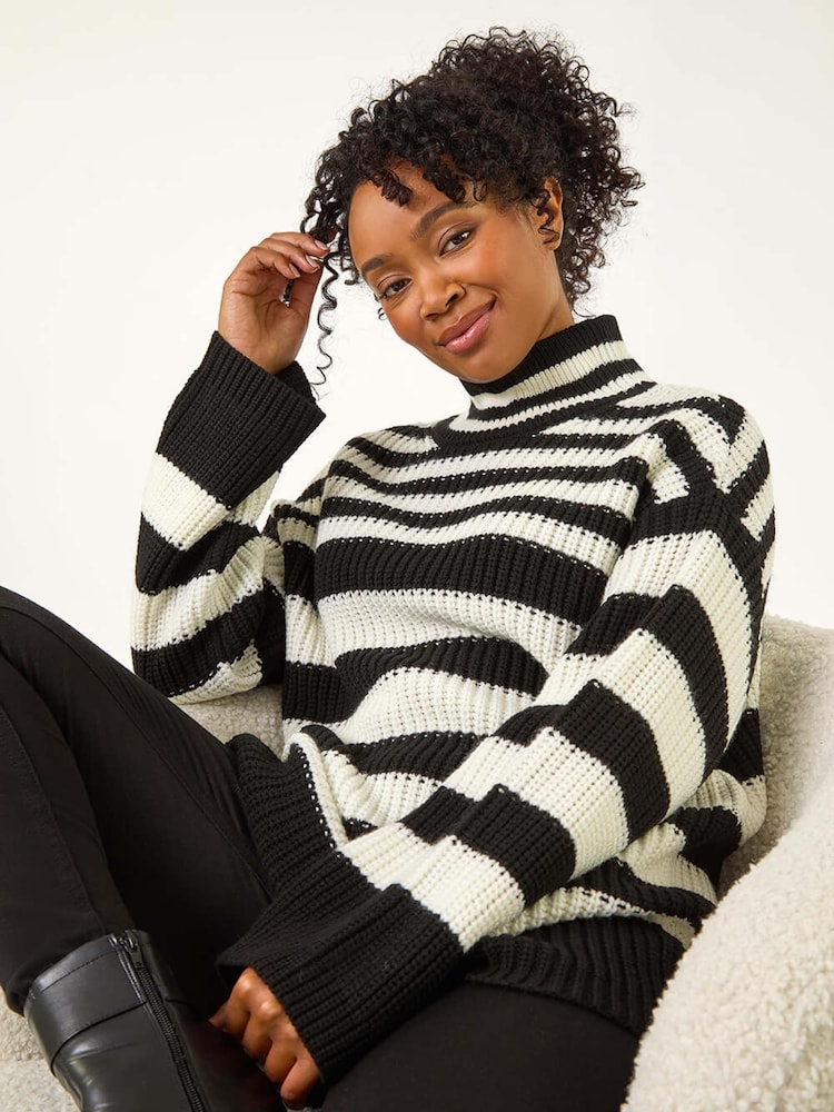 Roman Black Petite Stripe High Neck Jumper - Image 1 of 6