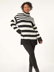 Roman Black Petite Stripe High Neck Jumper - Image 3 of 6