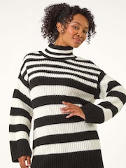 Roman Black Petite Stripe High Neck Jumper - Image 5 of 6