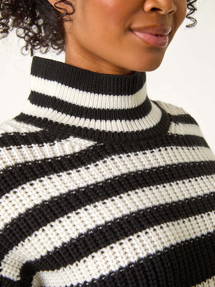 Roman Black Petite Stripe High Neck Jumper - Image 6 of 6