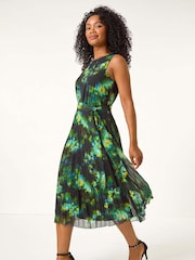Roman Green Petite Floral Print Pleated Midi Dress - Image 1 of 6