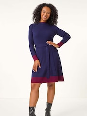 Roman Blue Petite Stripe Detail Knit Dress - Image 1 of 5