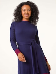 Roman Blue Petite Stripe Detail Knit Dress - Image 2 of 5