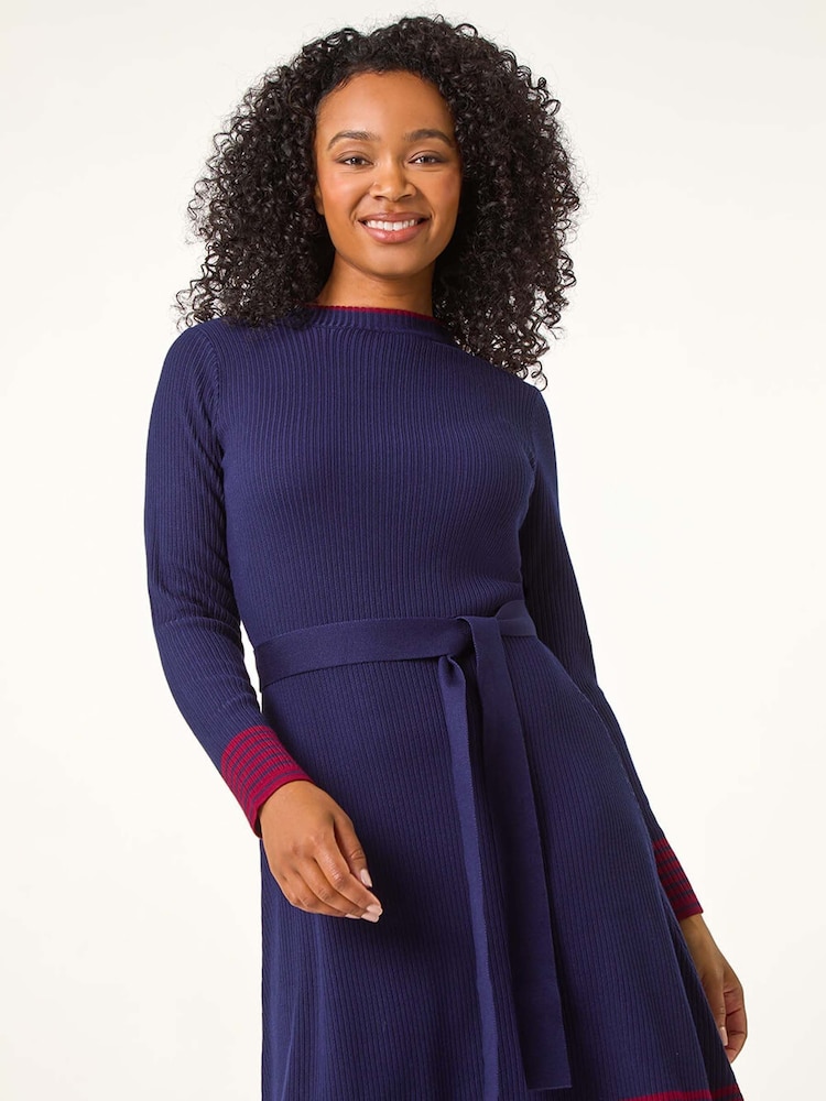 Roman Blue Petite Stripe Detail Knit Dress - Image 2 of 5