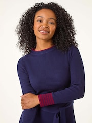 Roman Blue Petite Stripe Detail Knit Dress - Image 4 of 5