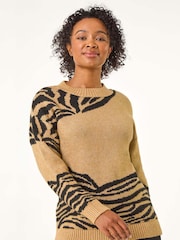 Roman Natural Petite Abstract Animal Print Jumper - Image 4 of 5