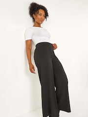 Roman Black Petite Wide Leg Ponte Stretch Trousers - Image 1 of 5