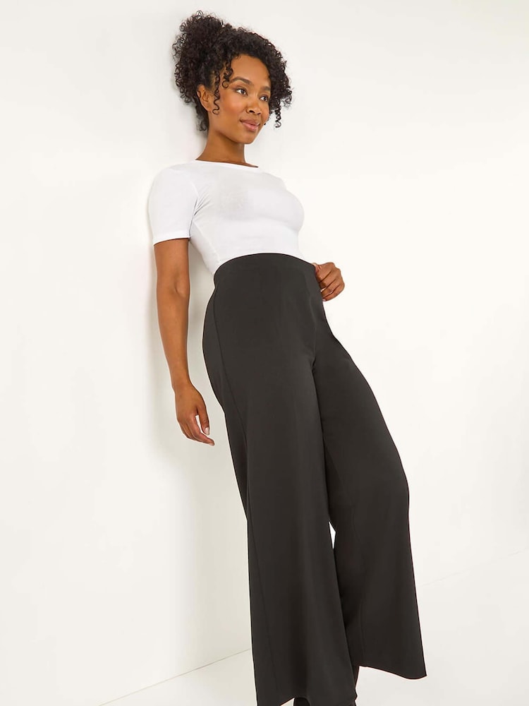 Roman Black Petite Wide Leg Ponte Stretch Trousers - Image 1 of 5