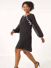 Roman Black Petite Frill Keyhole Shift Dress - Image 1 of 5