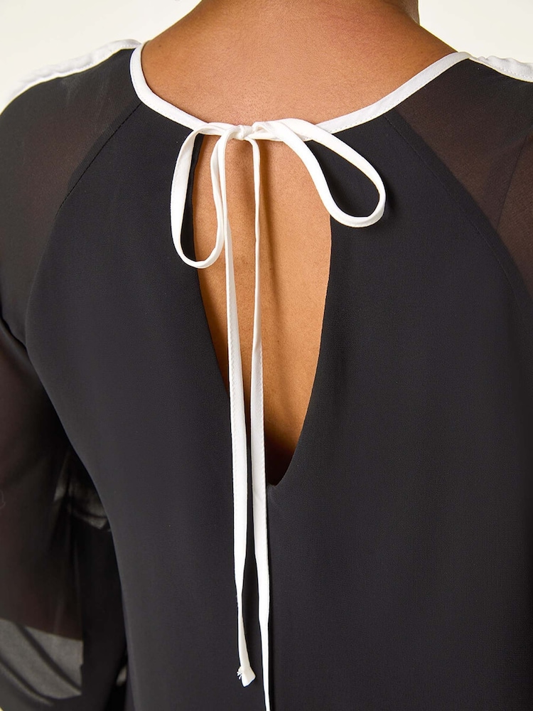 Roman Black Petite Frill Keyhole Shift Dress - Image 5 of 5
